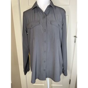 Eddie Bauer Women Classic Fit ButtonUp Shirt Gray Long Sleeve Size Small Stretch